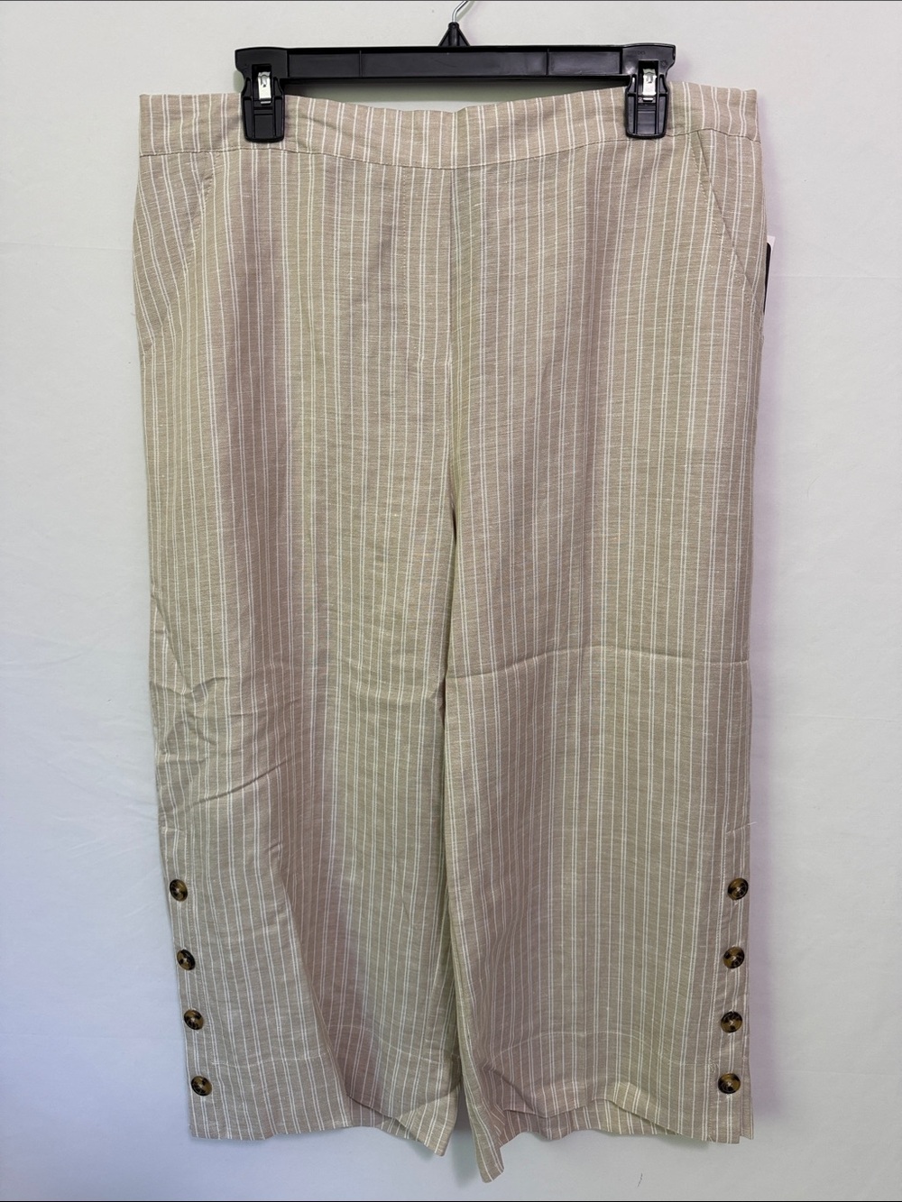NWT Zac & Rachel Beige Striped linen blend Wide Leg Button crop Hem Pants